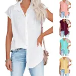 Summer Solid Cotton Linen Shirt Women's Clothing Casual Short Sleeve Tops Tee Ladies T-Shirts Blusas Thin Loose T Shirt Woman
