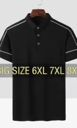 Men's Polo Shirt Contrast Piping 95% Cotton Plus Size 6XL 7XL 8XL Spandex Soft Stretch Black Summer Business Golf Tennis Tee