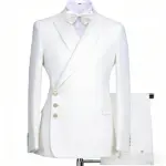 Men Suit 2 Pieces White Single Button Solid With Lapel For Wedding Banquet Birthday Business Work Office Set Jacket And Pants