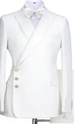 Men Suit 2 Pieces White Single Button Solid With Lapel For Wedding Banquet Birthday Business Work Office Set Jacket And Pants