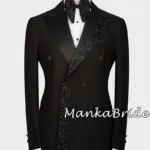 Men's Double Breasted Peak Lapel Blazer And Crystal Beads Pants Set Formal Wedding Party Groom Tuxedo Suit