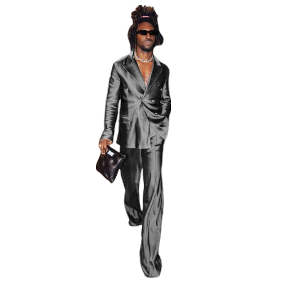 Men's Suit Satin Men Costume Luxurious Double Breasted Complete 2 Pieces Suit Peaked Lapel Jackets Dancing Party Fashion - Image 4