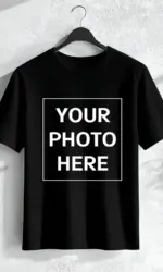 Custom Photo/Text/Logo T-Shirt - Ultra-Soft Black Cotton, Personalized Casual/Promotional Tee