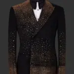 Elegant Men 2 Pieces Sets Suits Golden Beads Slim Fit Lapel Customized Groom Party Tuxedos  Fashion Costumes Homme