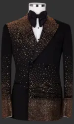 Elegant Men 2 Pieces Sets Suits Golden Beads Slim Fit Lapel Customized Groom Party Tuxedos  Fashion Costumes Homme