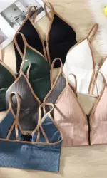 Korean striped crop tops slim fit spaghetti strap tanke top women built in bra off shoulder sleeveless versatile camisole ins