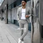 Gray Men's Suit 2 Piece Suit Summer Casual Jacket Pants Formal Wedding Tuxedo Groom Clothes Custom Color Blazer XS-5XL