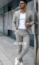 Gray Men's Suit 2 Piece Suit Summer Casual Jacket Pants Formal Wedding Tuxedo Groom Clothes Custom Color Blazer XS-5XL