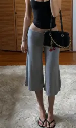 Women Fold Over Waist Gaucho Pants Low Rise Cropped Wide Leg Capri Pants Summer Foldover Culottes Yoga Pants Pajama Bottoms