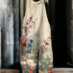 New Women's Sling Bodysuit Pants Sleeveless Floral Printed Wide Leg Pants Casual Outdoor Loose Backless Comfortable Breathable