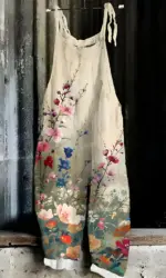 New Women's Sling Bodysuit Pants Sleeveless Floral Printed Wide Leg Pants Casual Outdoor Loose Backless Comfortable Breathable