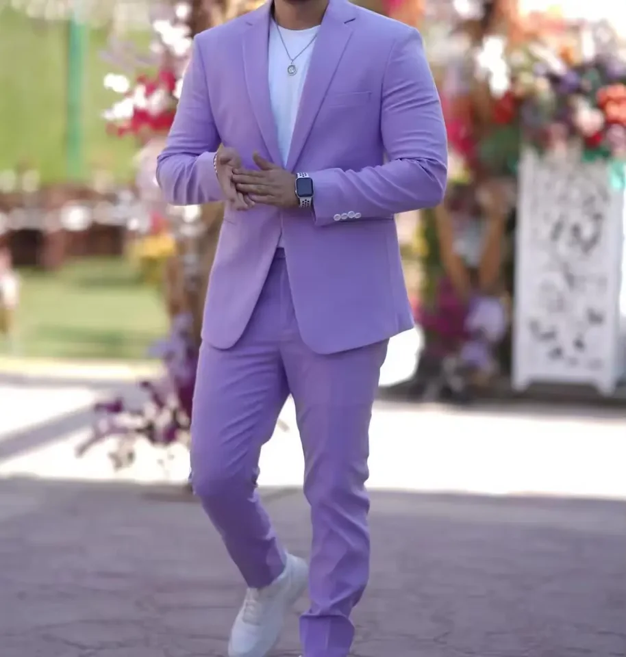 Lavender Man Suits Custom Made 2 Pcs One Button Groom Wedding Wear Prom Party Blazers Costume Hommes Wedding Male Tuxedos Suit - Image 2