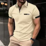 New men's summer casual comfortable polo shirt with front pocket, collar buttons, business sport T-shirt for men short sleeve