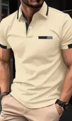 New men's summer casual comfortable polo shirt with front pocket, collar buttons, business sport T-shirt for men short sleeve