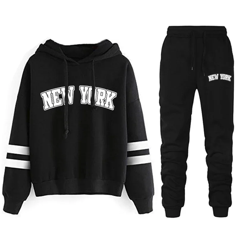 New York Womens Tracksuit or Pants or Suit Stripe Versatile Hooded Sweatshirt Simplicity Street Fashion Casual Outfits S-3XL2024