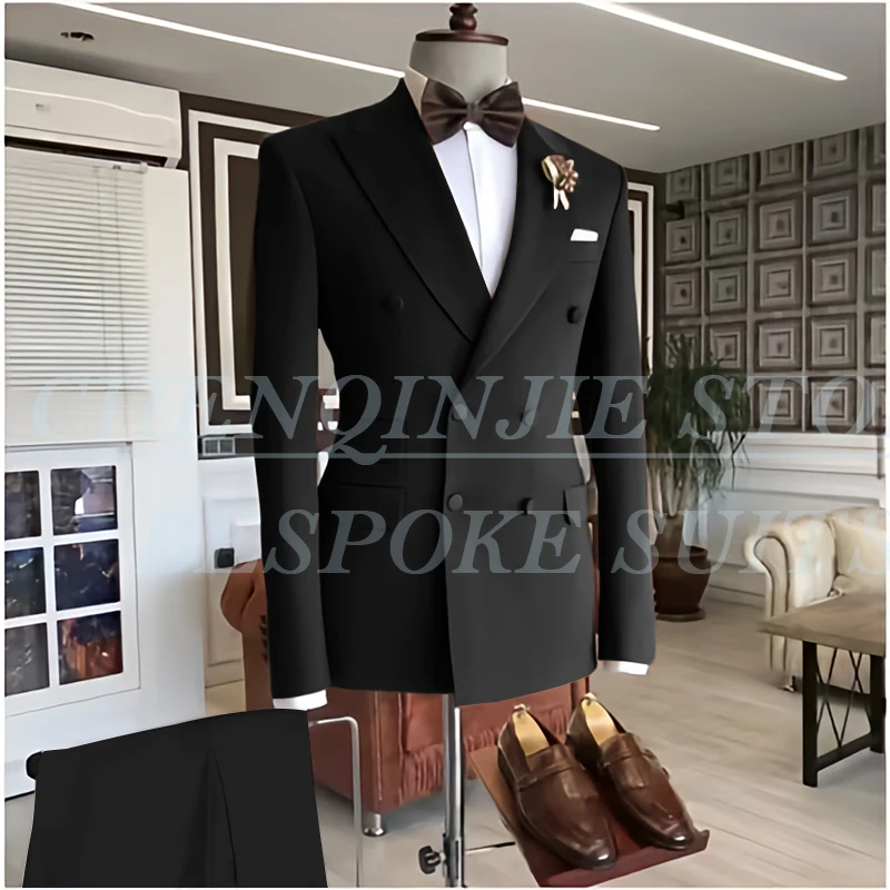Elegant Men's Suits Blazer Outfits Luxury Double Breasted Peak Lapel Slim Fit Male Clothing High Quality Costume Homme Terno - Image 3
