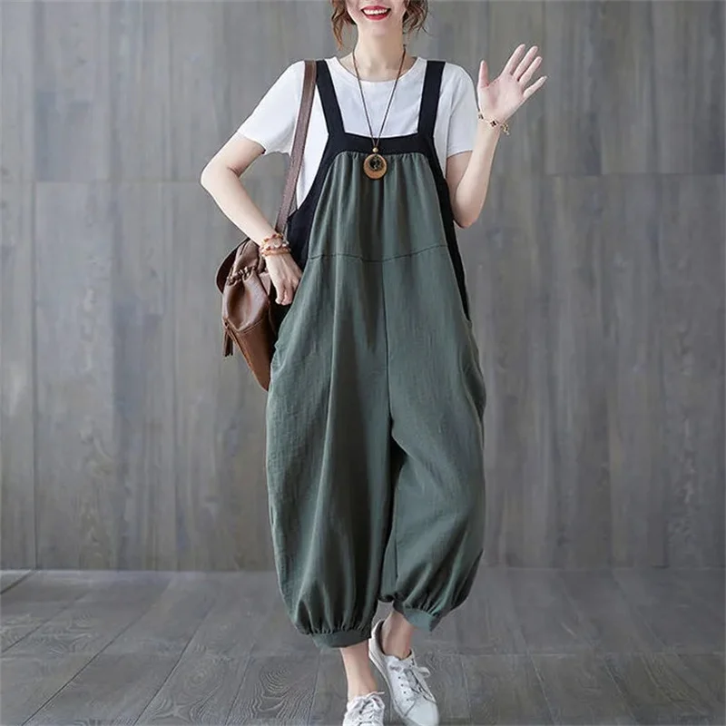 Casual Rompers For Women 2026 New Summer Large Size Korean Loose Harlan Jumpsuit Pants Solid Ladies Suspender Overalls L-5XL - Image 4
