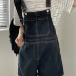 Women's Denim Overalls Short Trousers Wide Leg Loose Fit Thin Jumpsuit Korean Style for Petite Ladies Casual Clothing