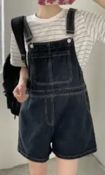 Women's Denim Overalls Short Trousers Wide Leg Loose Fit Thin Jumpsuit Korean Style for Petite Ladies Casual Clothing
