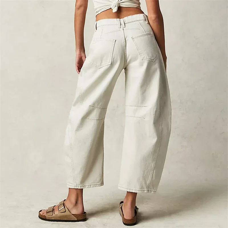 2024 Cropped Jeans for Women y2k Aesthetic Solid Casual Loose Low Waist Baggy Denim Trousers Wide-Leg Washed Jeans Tapered Pants - Image 5