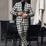 Fashion French style Plaid Groom Wedding Tuxedos Customized Slim Fit Notched Lapel Men Suits Male Prom Blazers Costume Homme