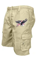 Male Cargo Shorts Elastic Waist Cycling Shorts Multi-pockets Loose Work Short Pants Outdoor Sport Printed Casual Shorts