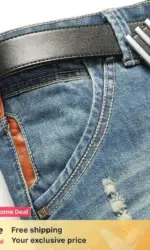 Ripped Plus Size Jeans for men Fashion jean man High Street Retro Washed, Worn Men trousers Casual Cargo Pants Slim Small Feet