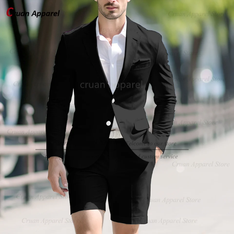 Fashion Men Solid Suit Set with Shorts Tailor-made Classic Blazer Short Pants 2 Pieces Summer Slim Fit Groom Wedding Prom Tuxedo - Image 5