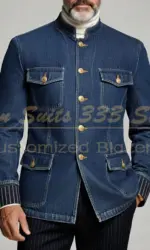 Formal Men's Suits 2026 Denim Blazer With Pinstripe Trousers Full Sets Luxury Regular Length 2 Piece Jacket Pants Costume Homme