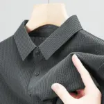Men's Summer Ice Silk Nylon Bubble Grid Polo Shirt Short Sleeve Button Placket Breathable Hight Stretchy Casual Business Tops