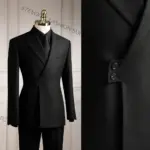 Stylish Men's Black Asymmetrical Wrap Suits Set Single Breasted 2 Pieces Jacket Pants Formal Business Office Blazer Outfit