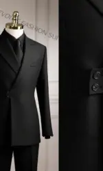 Stylish Men's Black Asymmetrical Wrap Suits Set Single Breasted 2 Pieces Jacket Pants Formal Business Office Blazer Outfit
