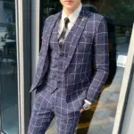 Blazer Vest Pants Stripe Plaid Mens Formal Business Office Suit Groom Wedding Dress Party Stage Host Men Korean Slim Suit Tuxedo
