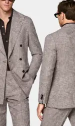 Spring Wool Blend 2-Piece Men's Suit Set Business Formal Double Breasted Blazer Elasticity Trousers Wedding Part Prom Dinner