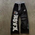 High Street Trendy Pants High Street Ins Trendy Brand Men's and Women's Loose Straight Tube Embroidered Printed Casual Pants