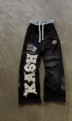 High Street Trendy Pants High Street Ins Trendy Brand Men's and Women's Loose Straight Tube Embroidered Printed Casual Pants