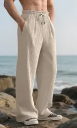 Men's Spring-Autumn Casual Comfortable Loose-Fitting Pants - Vertical Stripes Mid-Waist Wide Leg Pants - Suit Pants - Men