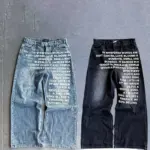 Y2K men Jeans vintage American Pattern letter jeans streetwear gothic Harajuku Hip Hop men women Fashion Casual wide leg jeans