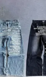 Y2K men Jeans vintage American Pattern letter jeans streetwear gothic Harajuku Hip Hop men women Fashion Casual wide leg jeans