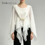 TWOTWINSTYLE Fashion Slimming Spliced Belt Sheer Blouses for Women Round Neck Long Sleeves Patchwork Bowknot Blouse Female New