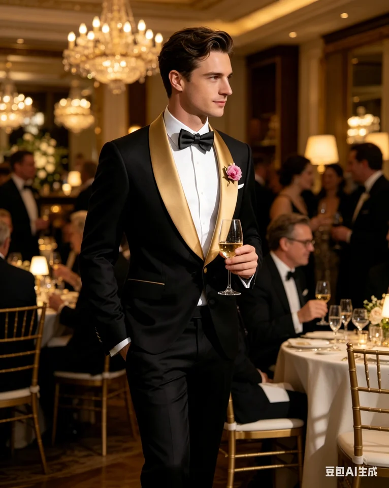 New Gold Collar Black Formal Business Men Suit Groom Groomsman Wedding Party Prom Male Tuxedos 2Piece Set Blazer Pants - Image 3
