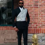 Handsome Beaded Diamond Men Suits 2 Pieces Wedding Groom Tuxedo Slim Fit Jacquard Male Prom Blazer Customized Costume Homme