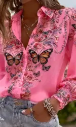 Elegant & Fashionable Women's Sexy Printed Butterfly All-Match Casual Loose Classic Style (Non-Embroidered)
