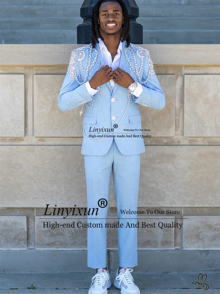 Glitter Beaded Diamond Tuxedos Men Suits 2 Pieces Sets Groom Wedding Party Blazers Customized Slim Fit Male rajes para hombre