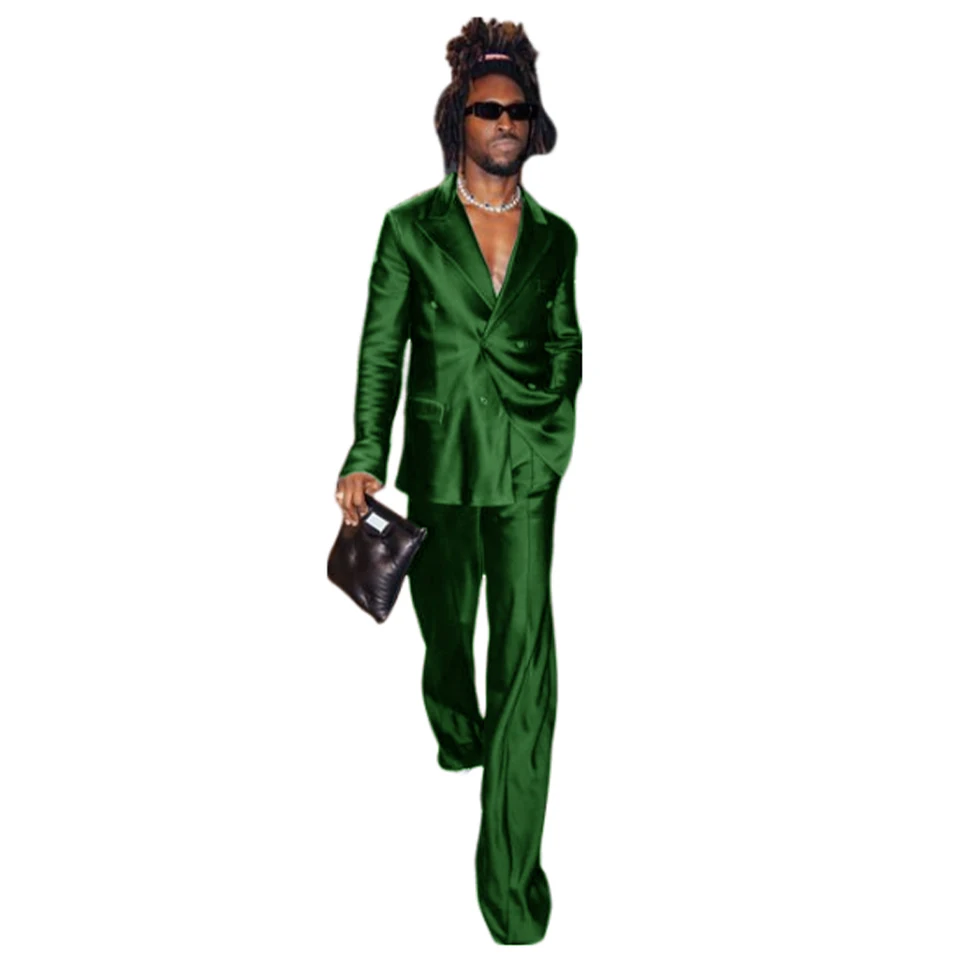 Men's Suit Satin Men Costume Luxurious Double Breasted Complete 2 Pieces Suit Peaked Lapel Jackets Dancing Party Fashion - Image 5
