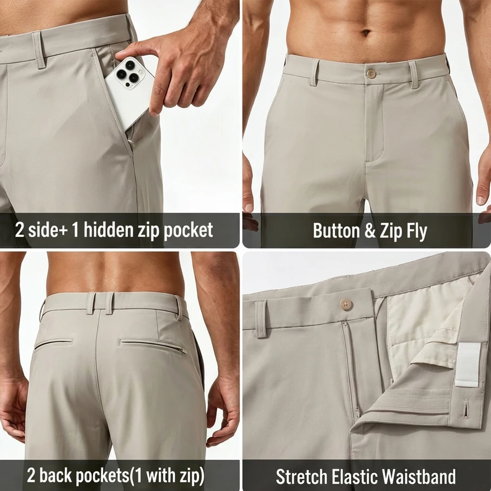 MAGCOMSEN Men's Waterproof Golf Pants Stretch Elastic Waist Oil & Stain Resistant Casual Business Trousers with Zipper Pockets - Image 3