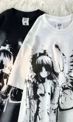 Retro Angel Print Short-sleeved Women T-shirt Summer  Harajuku Casual   Loose Cotton Oversize Women's T-shirts Female Clothing