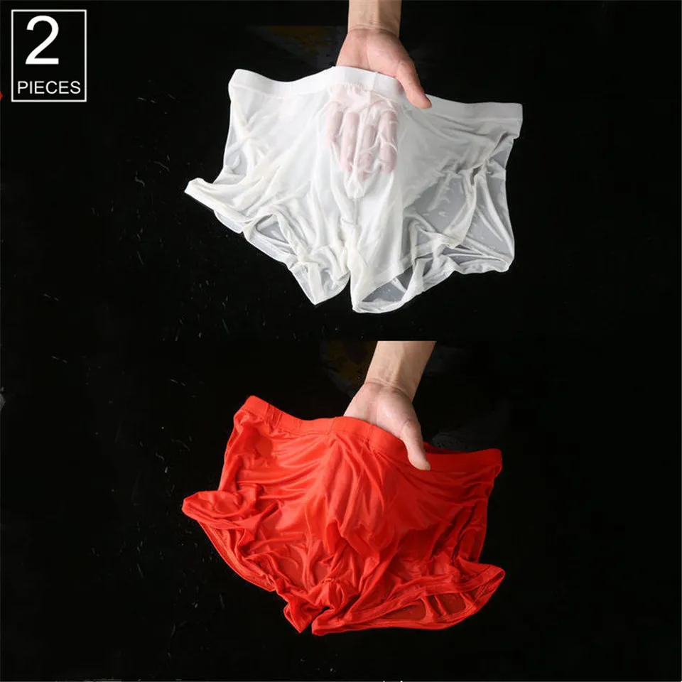 1/2 Pcs Ultra Thin Ice Silk Men Boxers Solid Color Quick Drying Low Waist Male Panties Translucent Underwear