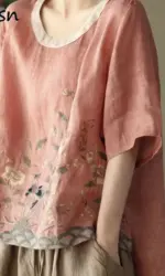 T-shirts Women Retro Leisure Chinese Style Elegant Design Embroidery Attractive Streetwear Tender Prevalent Floral Comfortable