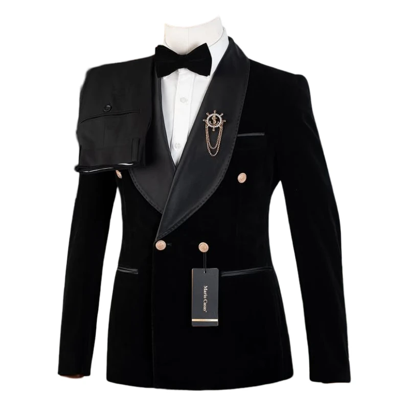 Velvet Formal Men Suits for Prom Wedding Double Breasted Groom Tuxedo 2 Pieces Celebrity Suit Jacket with Pants Custom Made - Image 4